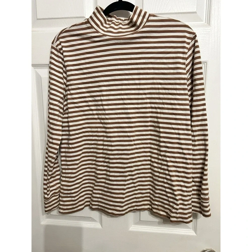 Lands End Women's‎ M 8-10 Mock Turtleneck Cotton Striped Casual Versatile Cozy